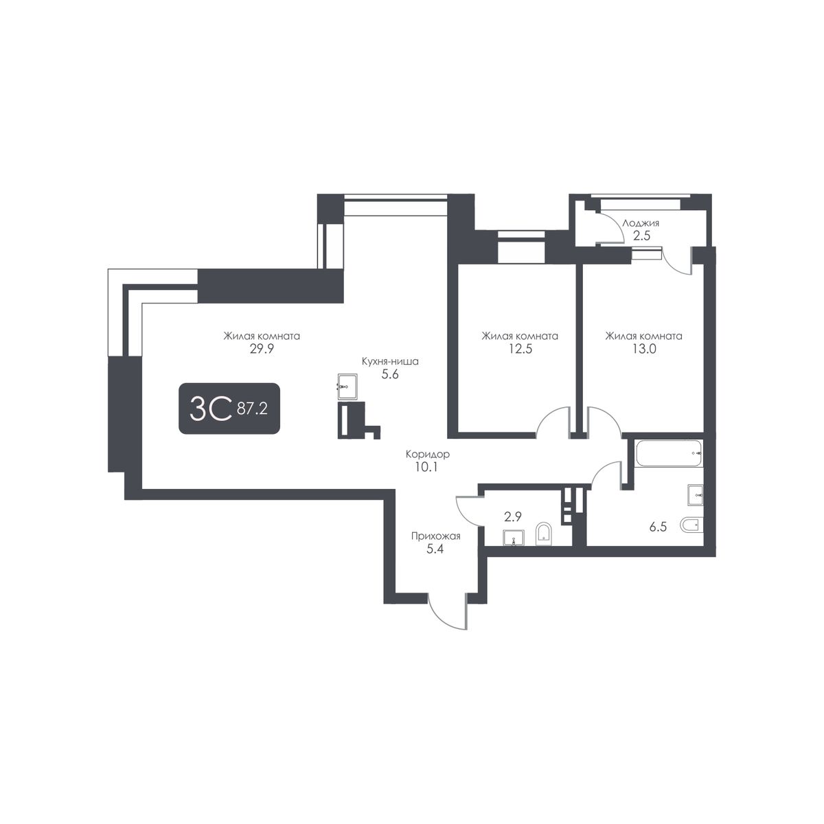 3-комнатная, 85.9 м², № 483 в City Towers (Сити Тауэрс)