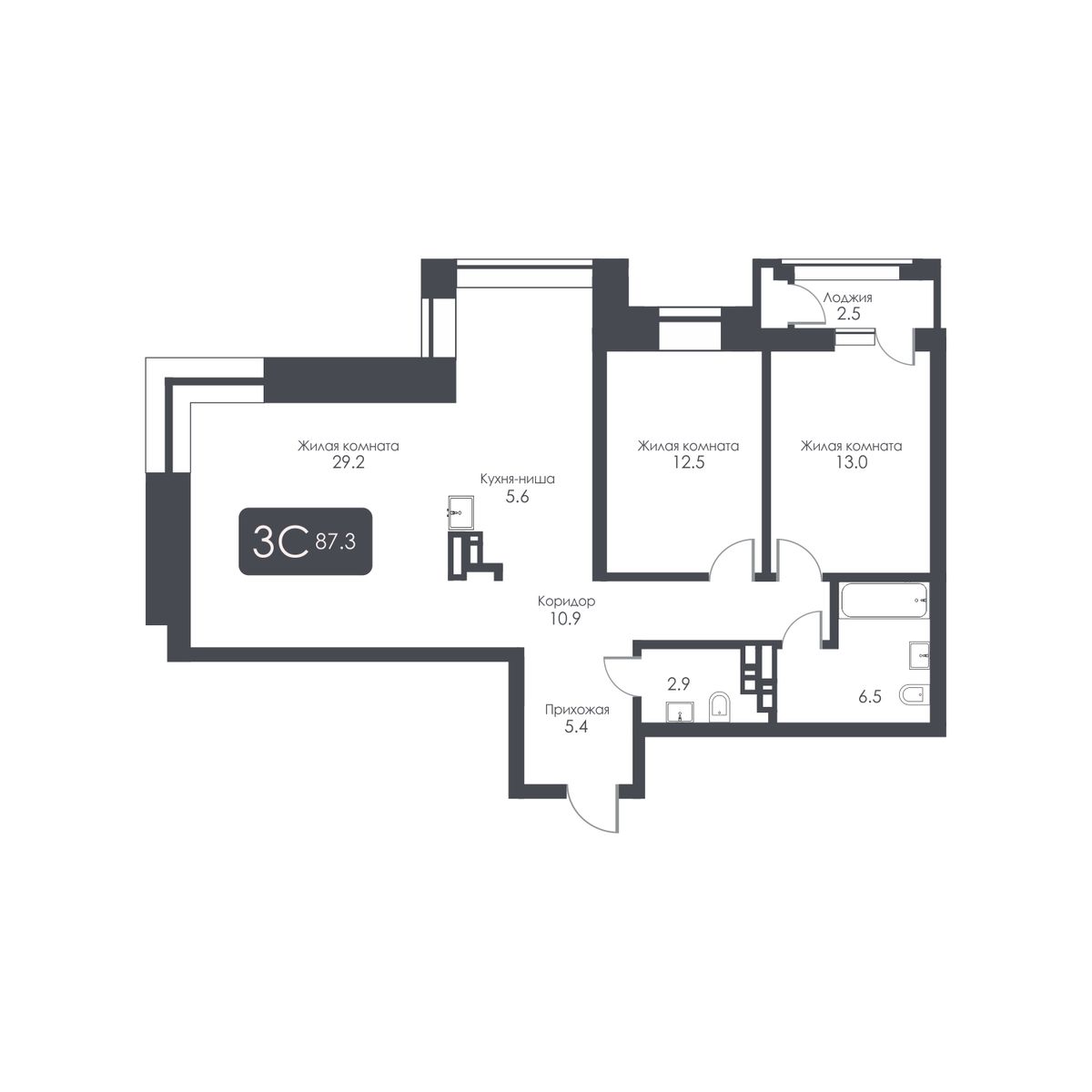 3-комнатная, 86 м², № 402 в City Towers (Сити Тауэрс)