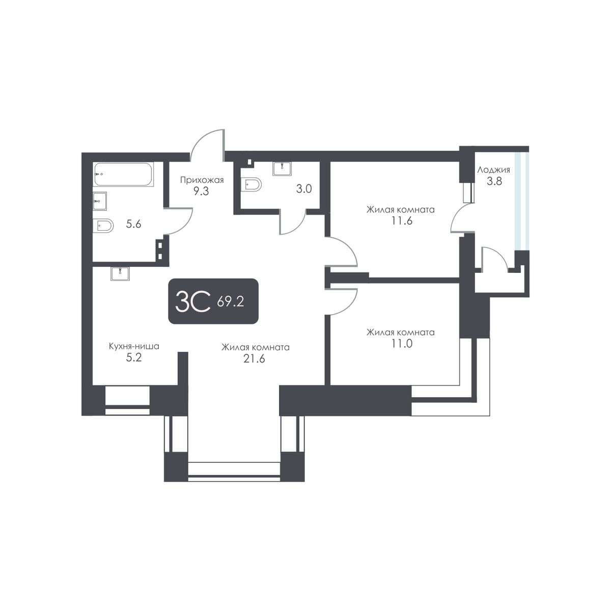 3-комнатная, 67.3 м², № 260 в City Towers (Сити Тауэрс)