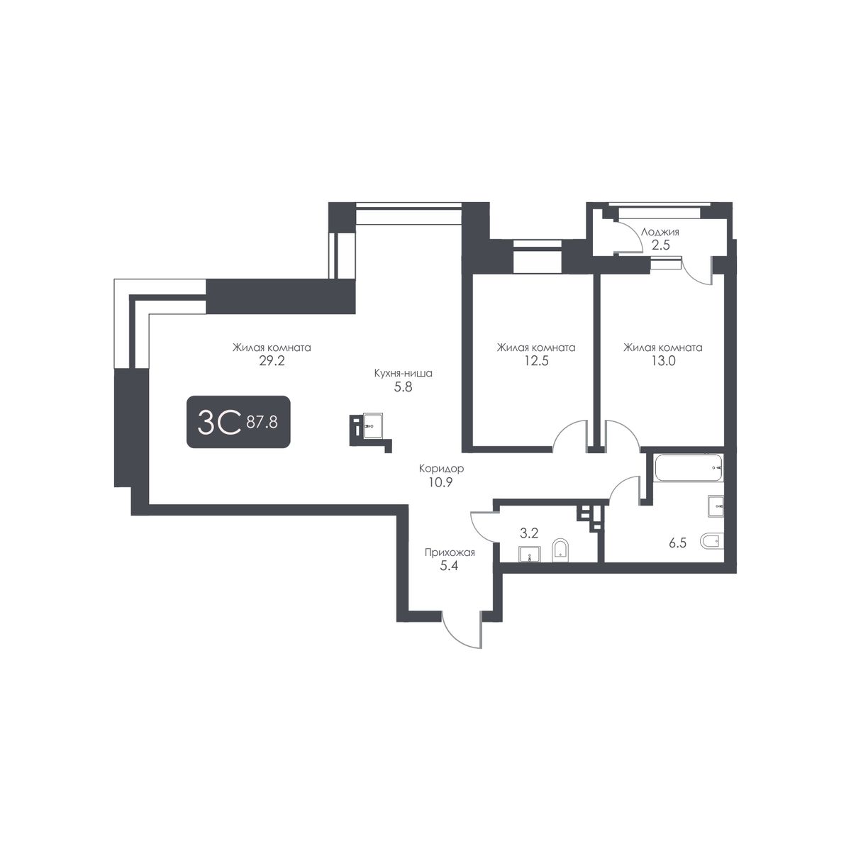 3-комнатная, 86.5 м², № 296 в City Towers (Сити Тауэрс)