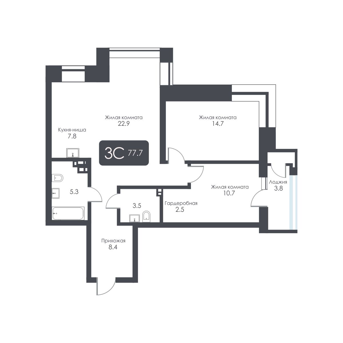 3-комнатная, 75.8 м², № 281 в City Towers (Сити Тауэрс)