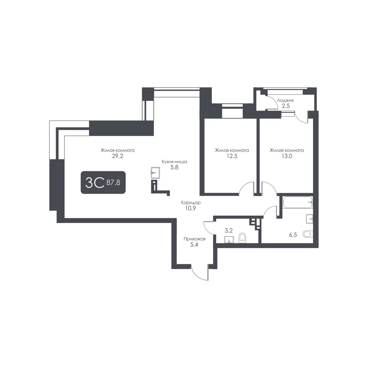 3-комнатная, 86.5 м², № 339 в City Towers (Сити Тауэрс)
