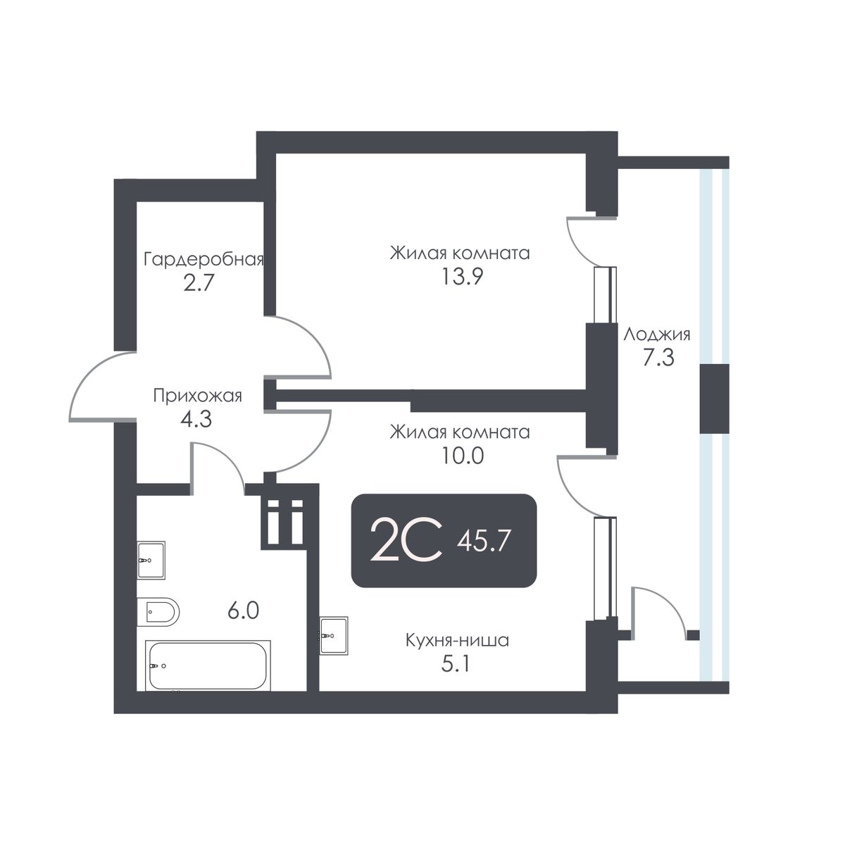 2-комнатная, 42 м², № 299 в City Towers (Сити Тауэрс)