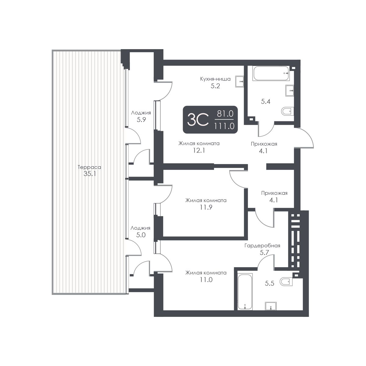 3-комнатная, 65 м², № 263 в City Towers (Сити Тауэрс)