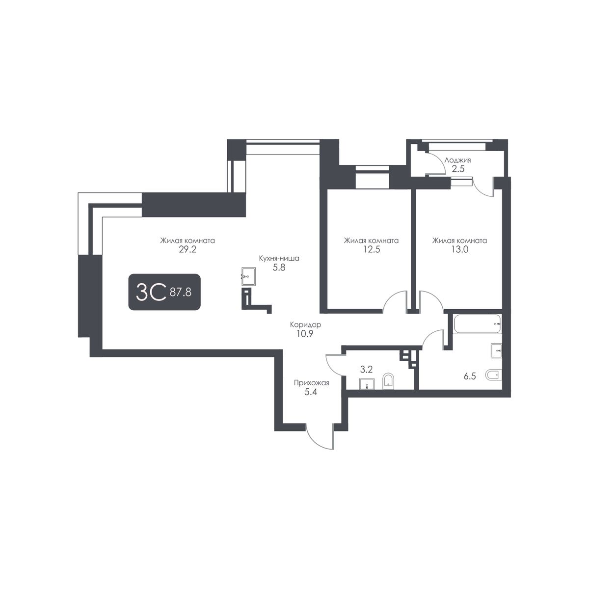 3-комнатная, 86.5 м², № 321 в City Towers (Сити Тауэрс)