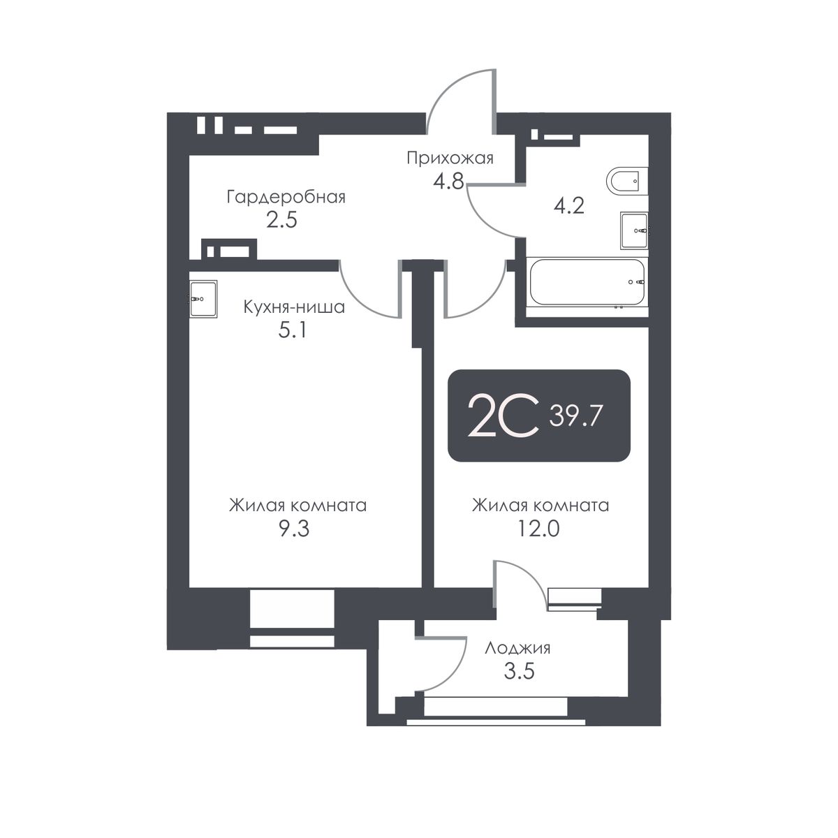 2-комнатная, 37.9 м², № 317 в City Towers (Сити Тауэрс)