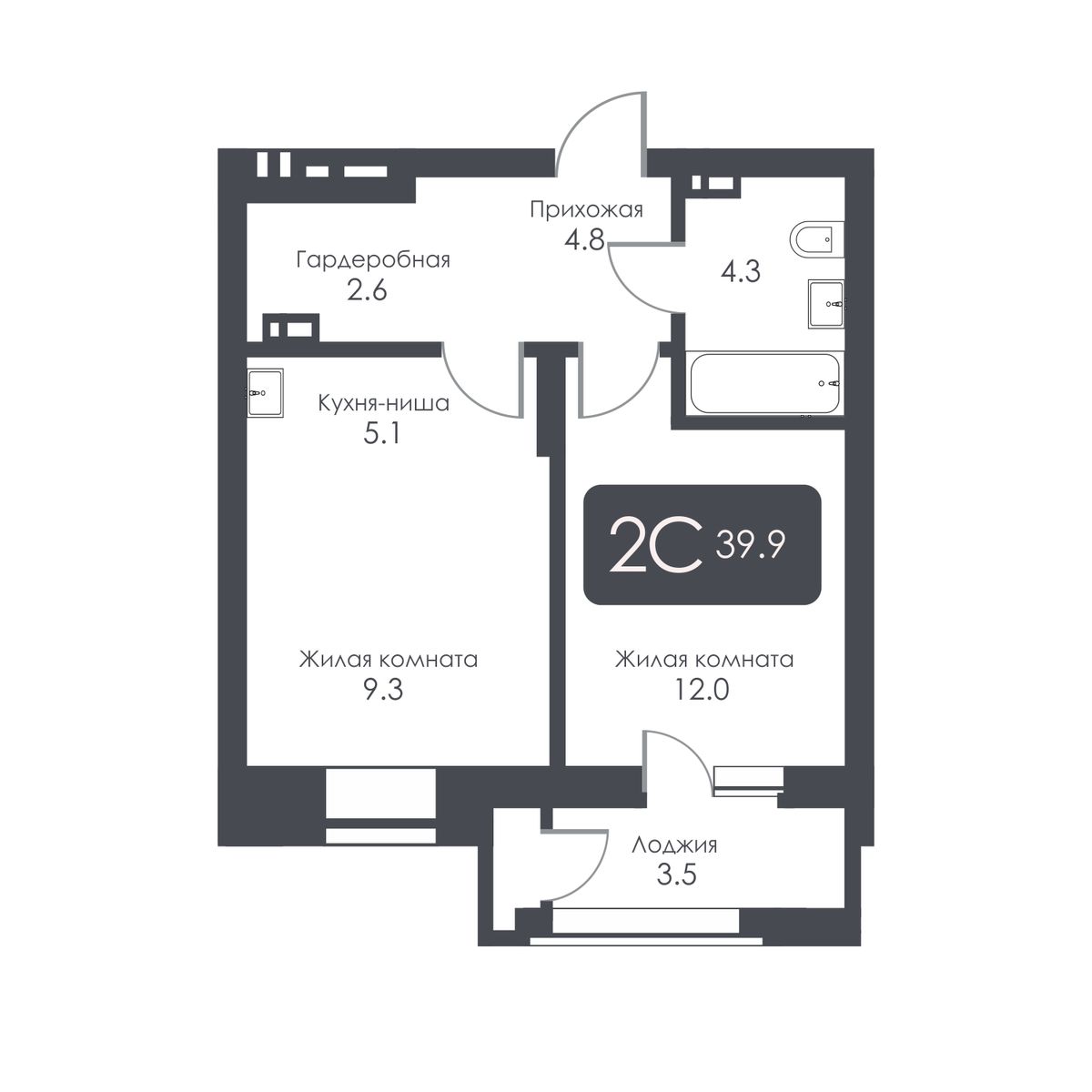 2-комнатная, 38.1 м², № 269 в City Towers (Сити Тауэрс)