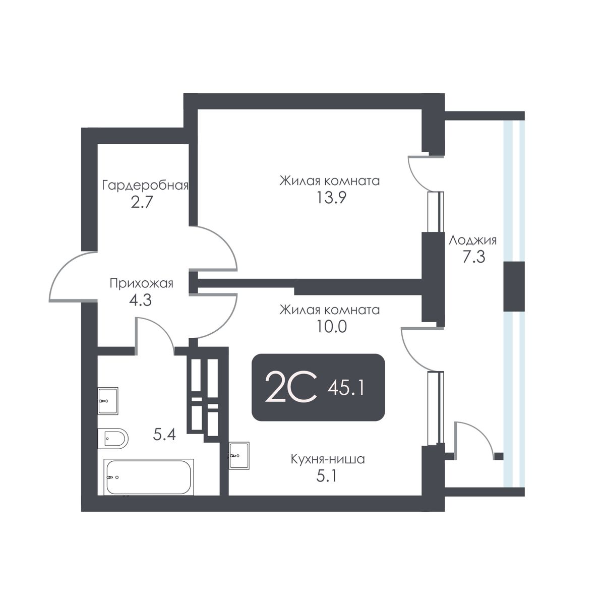 2-комнатная, 41.4 м², № 450 в City Towers (Сити Тауэрс)