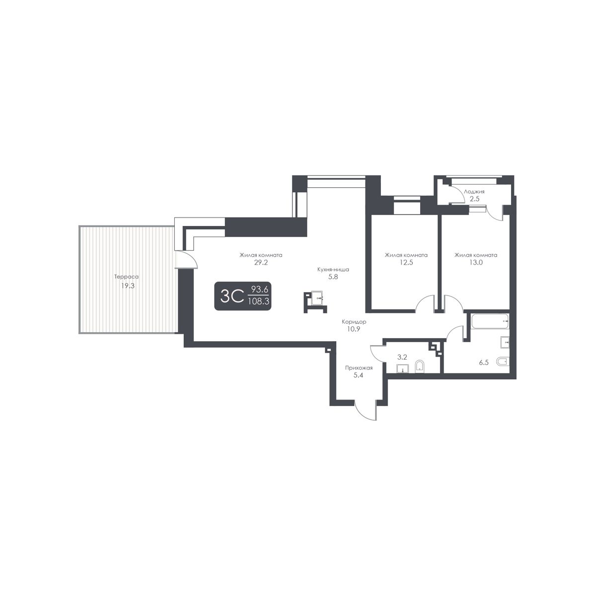 3-комнатная, 86.5 м², № 264 в City Towers (Сити Тауэрс)