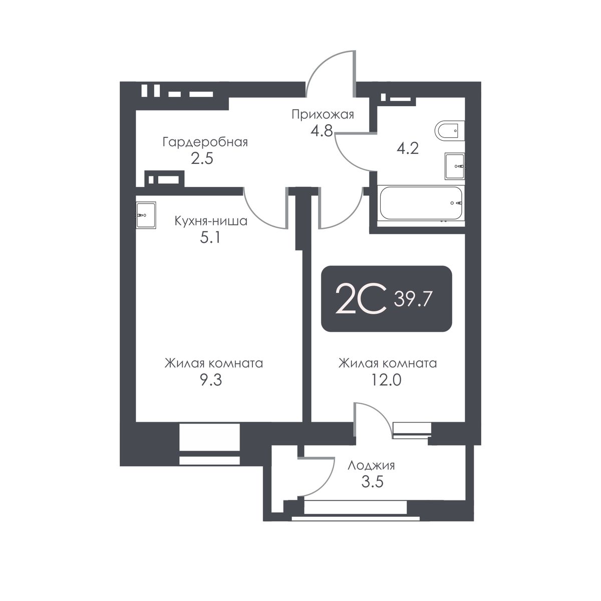2-комнатная, 37.9 м², № 335 в City Towers (Сити Тауэрс)