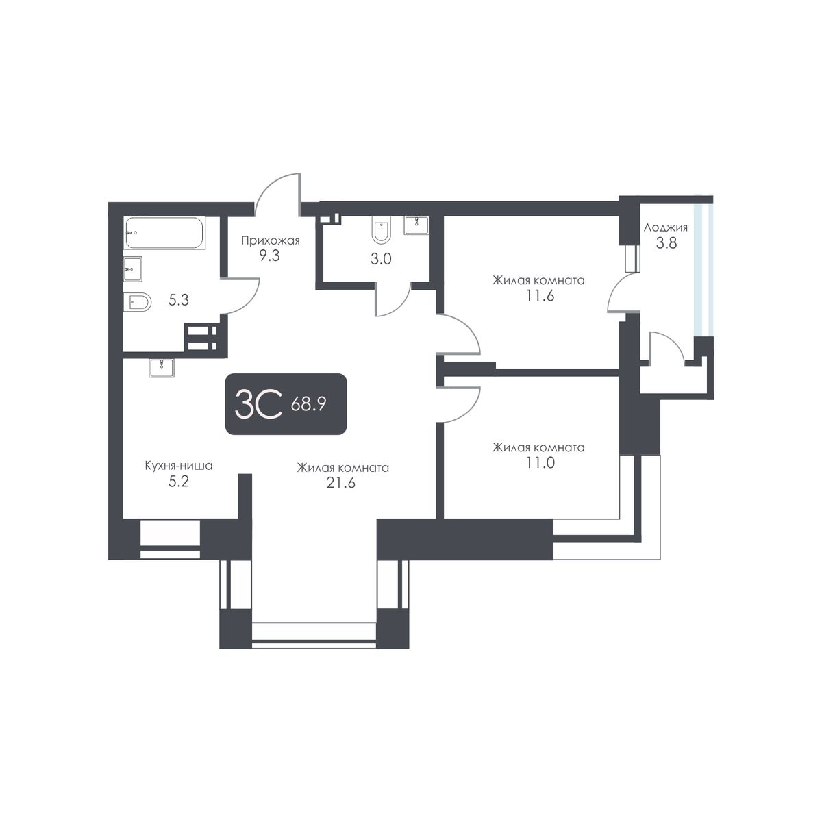 3-комнатная, 67 м², № 316 в City Towers (Сити Тауэрс)