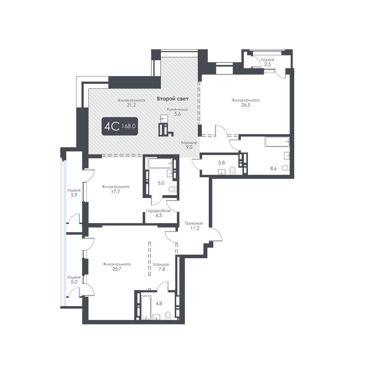 4-комнатная, 160.8 м², № 505 в City Towers (Сити Тауэрс)