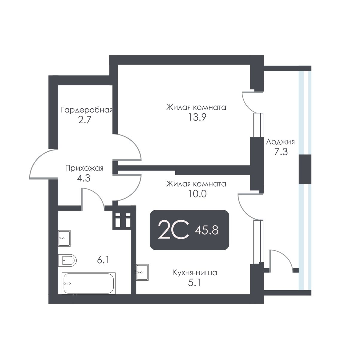 2-комнатная, 42.1 м², № 267 в City Towers (Сити Тауэрс)