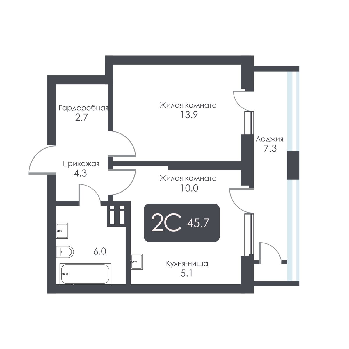 2-комнатная, 42 м², № 315 в City Towers (Сити Тауэрс)