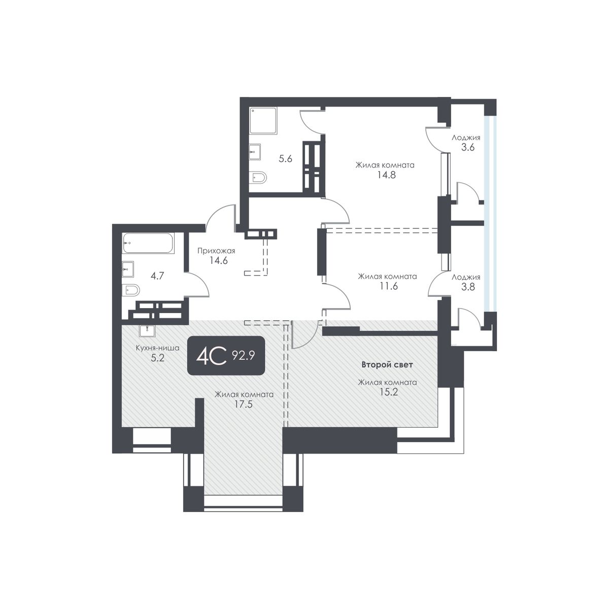 4-комнатная, 89.3 м², № 503 в City Towers (Сити Тауэрс)