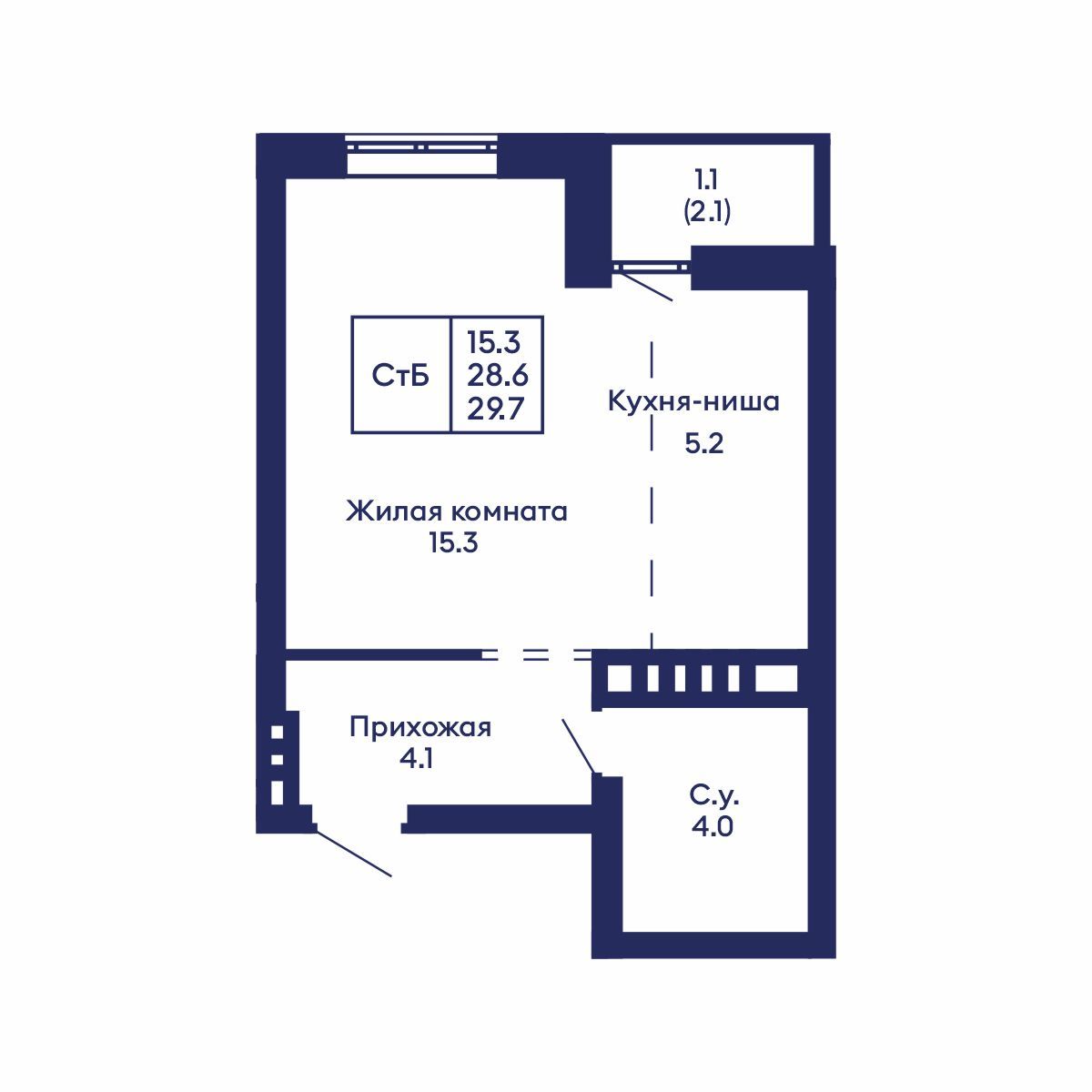 Студия, 29.7 м², № 710 в GORIZONT (Горизонт)