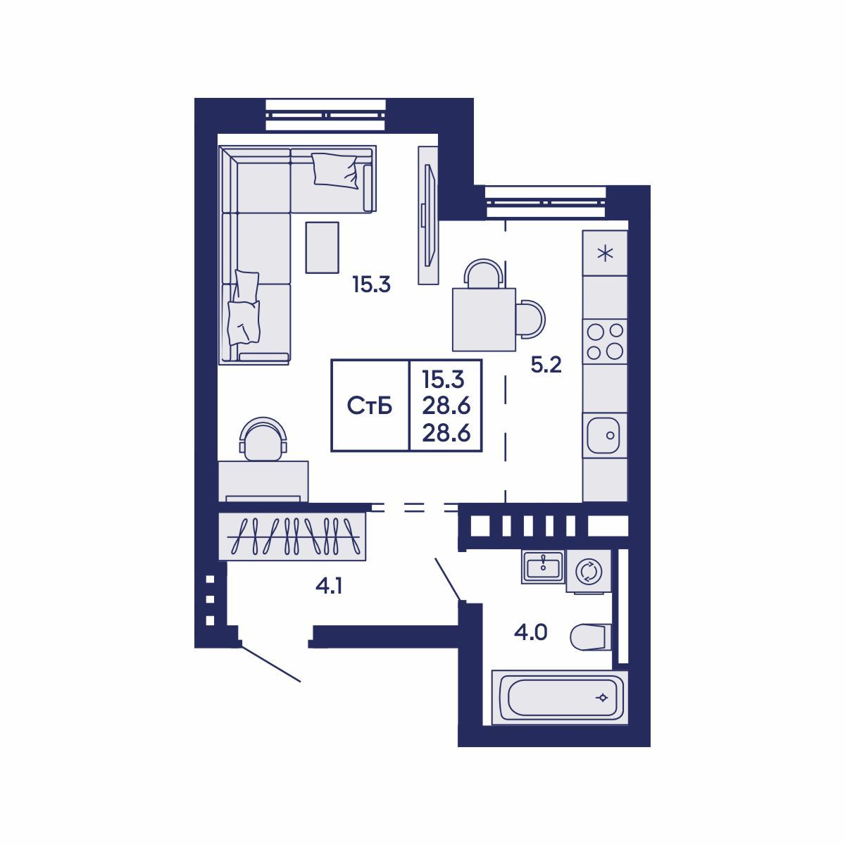 Студия, 28.6 м², № 567 в GORIZONT (Горизонт)