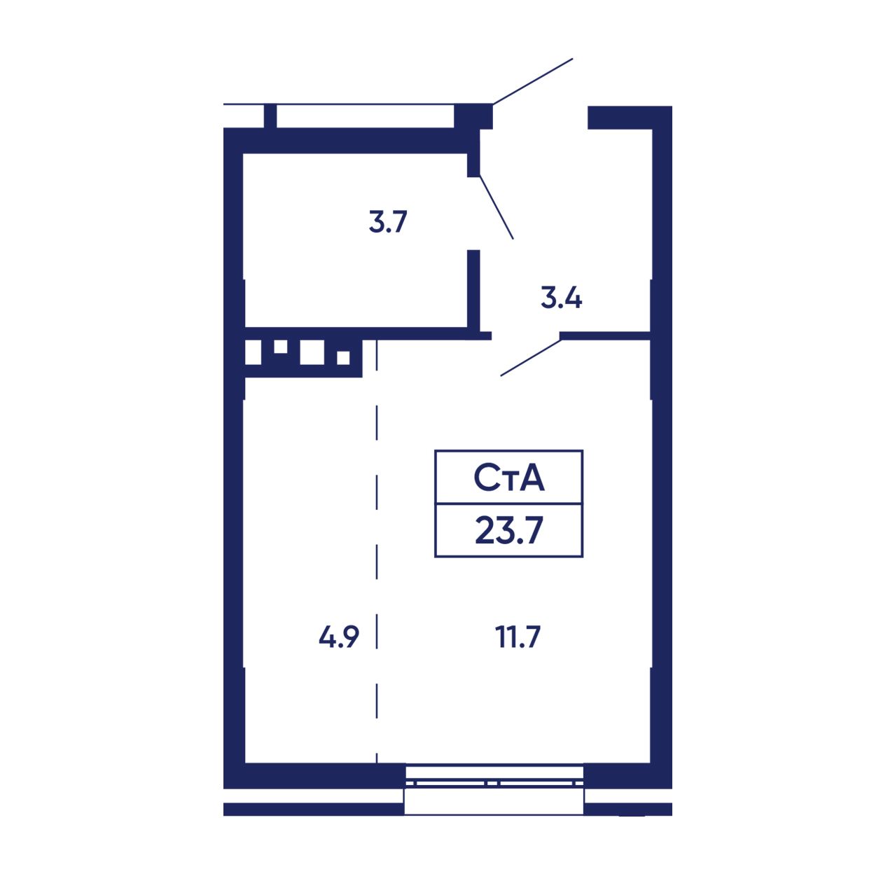 Студия, 23.7 м², № 506 в GORIZONT (Горизонт)