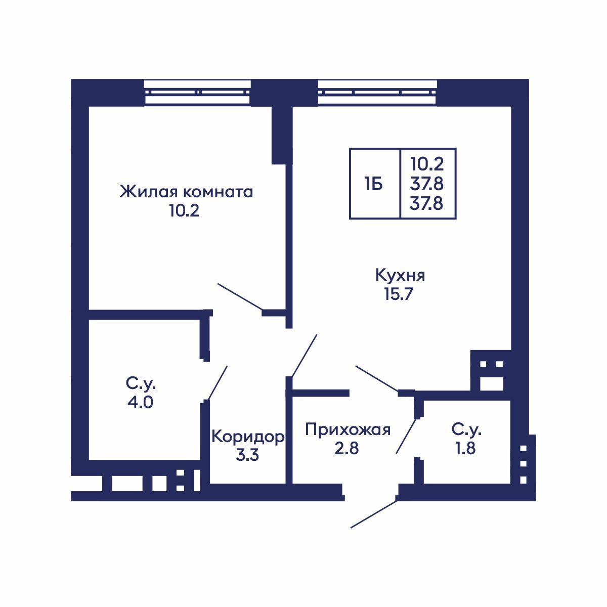 1-комнатная, 37.8 м², № 566 в GORIZONT (Горизонт)