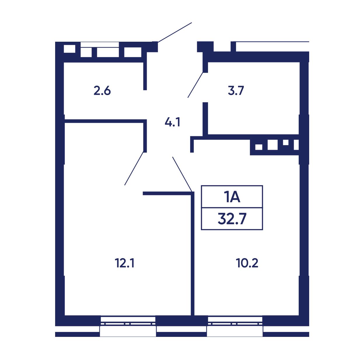 1-комнатная, 32.7 м², № 507 в GORIZONT (Горизонт)