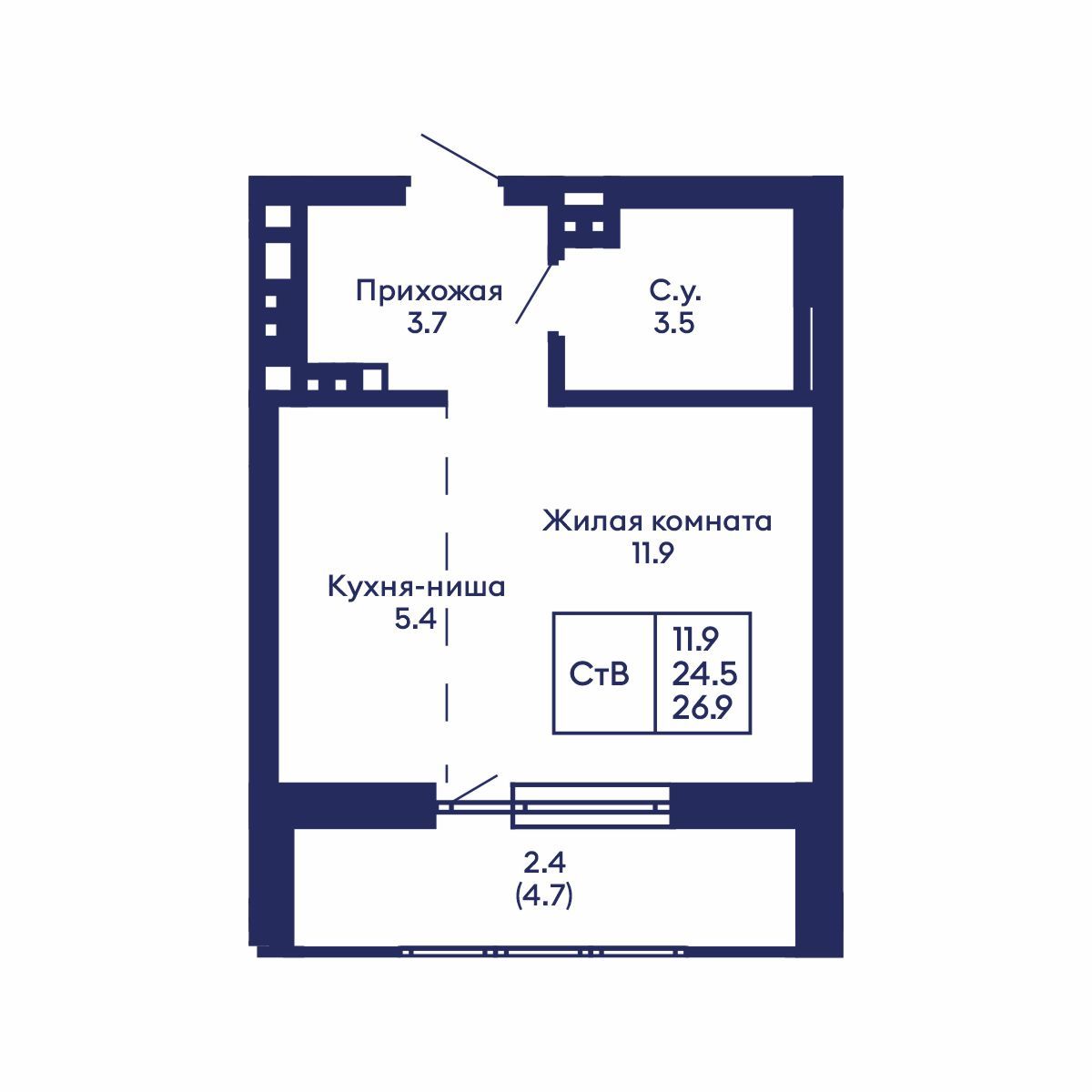 Студия, 26.9 м², № 712 в GORIZONT (Горизонт)