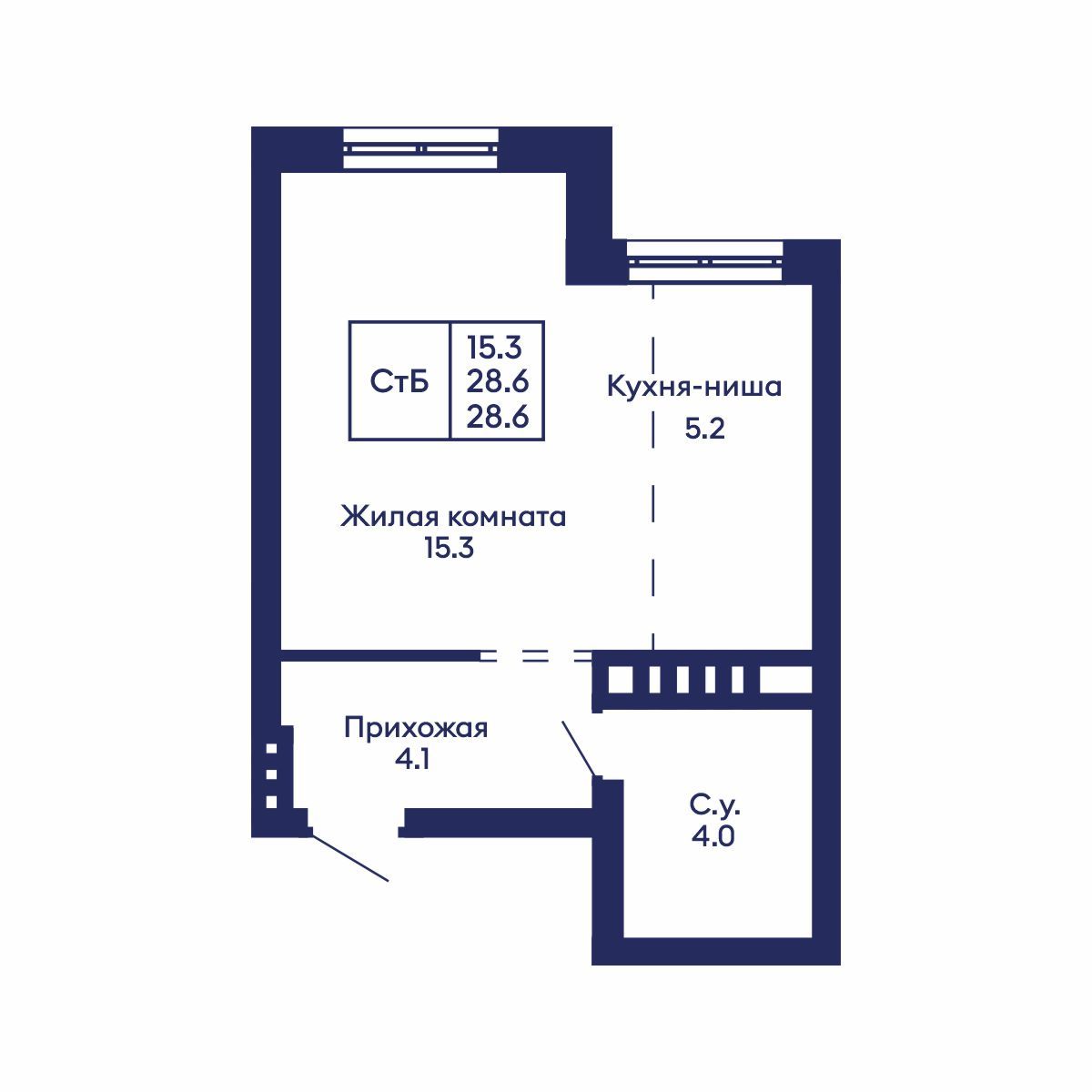 Студия, 28.6 м², № 567 в GORIZONT (Горизонт)