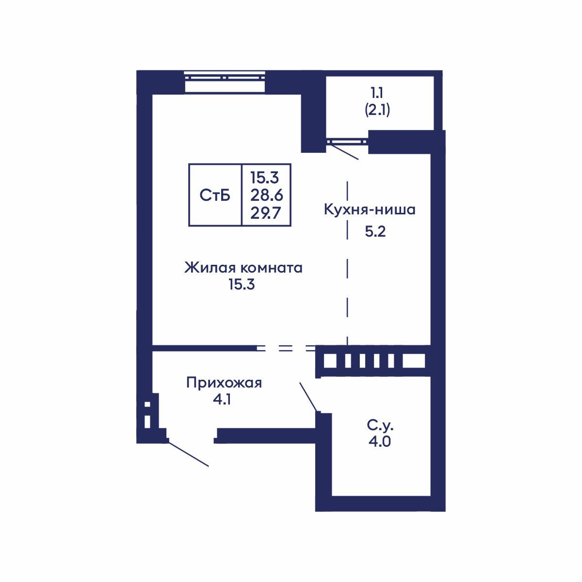 Студия, 29.7 м², № 688 в GORIZONT (Горизонт)