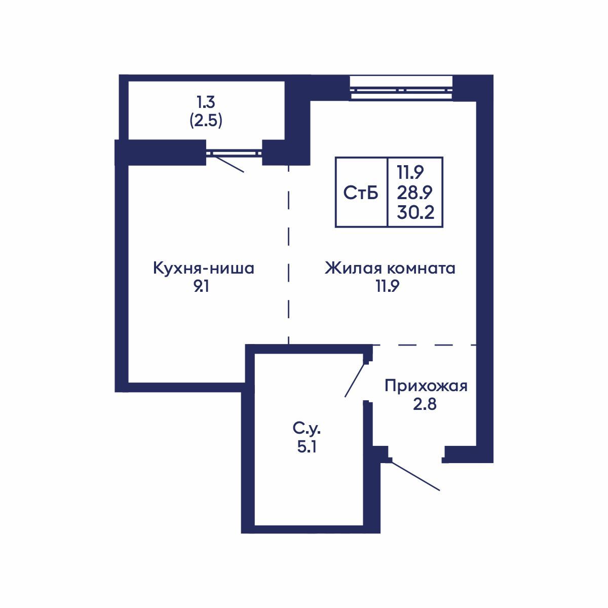 Студия, 30.2 м², № 915 в GORIZONT (Горизонт)