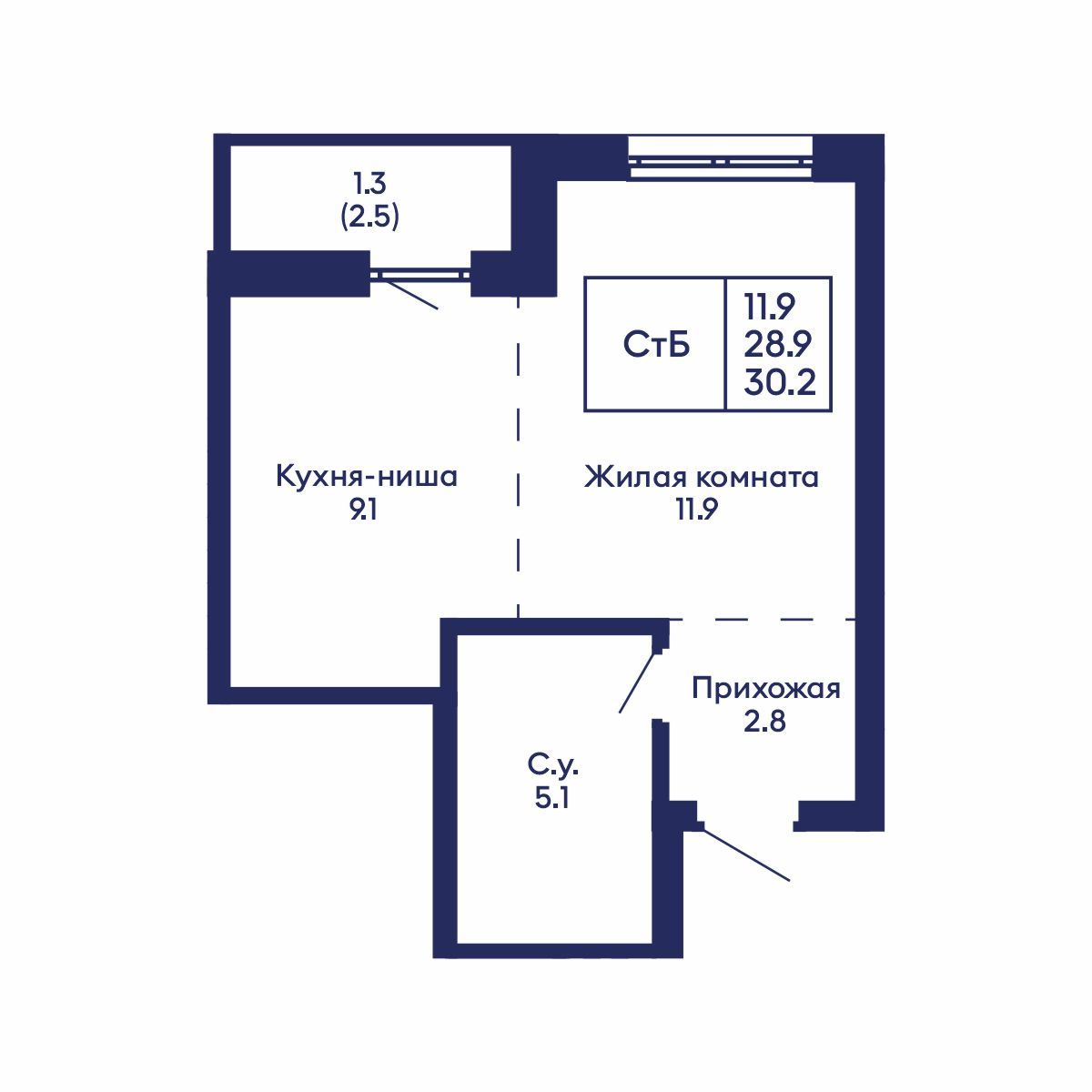 Студия, 30.2 м², № 922 в GORIZONT (Горизонт)