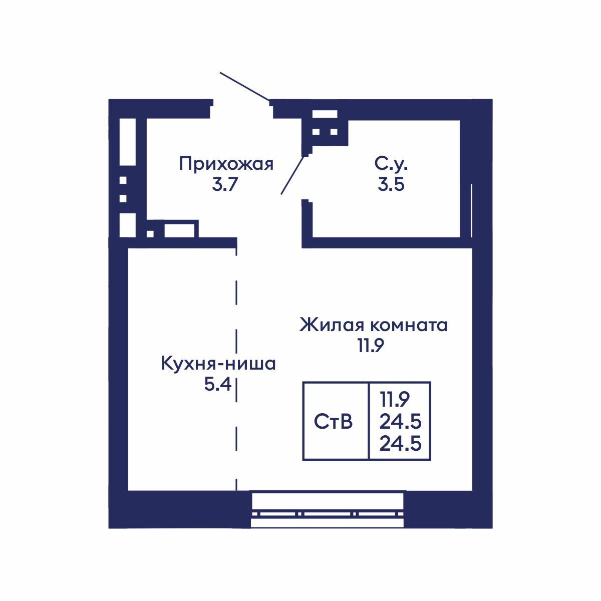 Студия, 24.5 м², № 569 в GORIZONT (Горизонт)