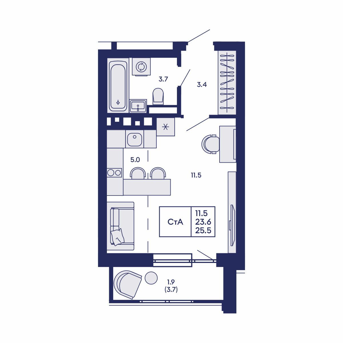 Студия, 25.5 м², № 526 в GORIZONT (Горизонт)