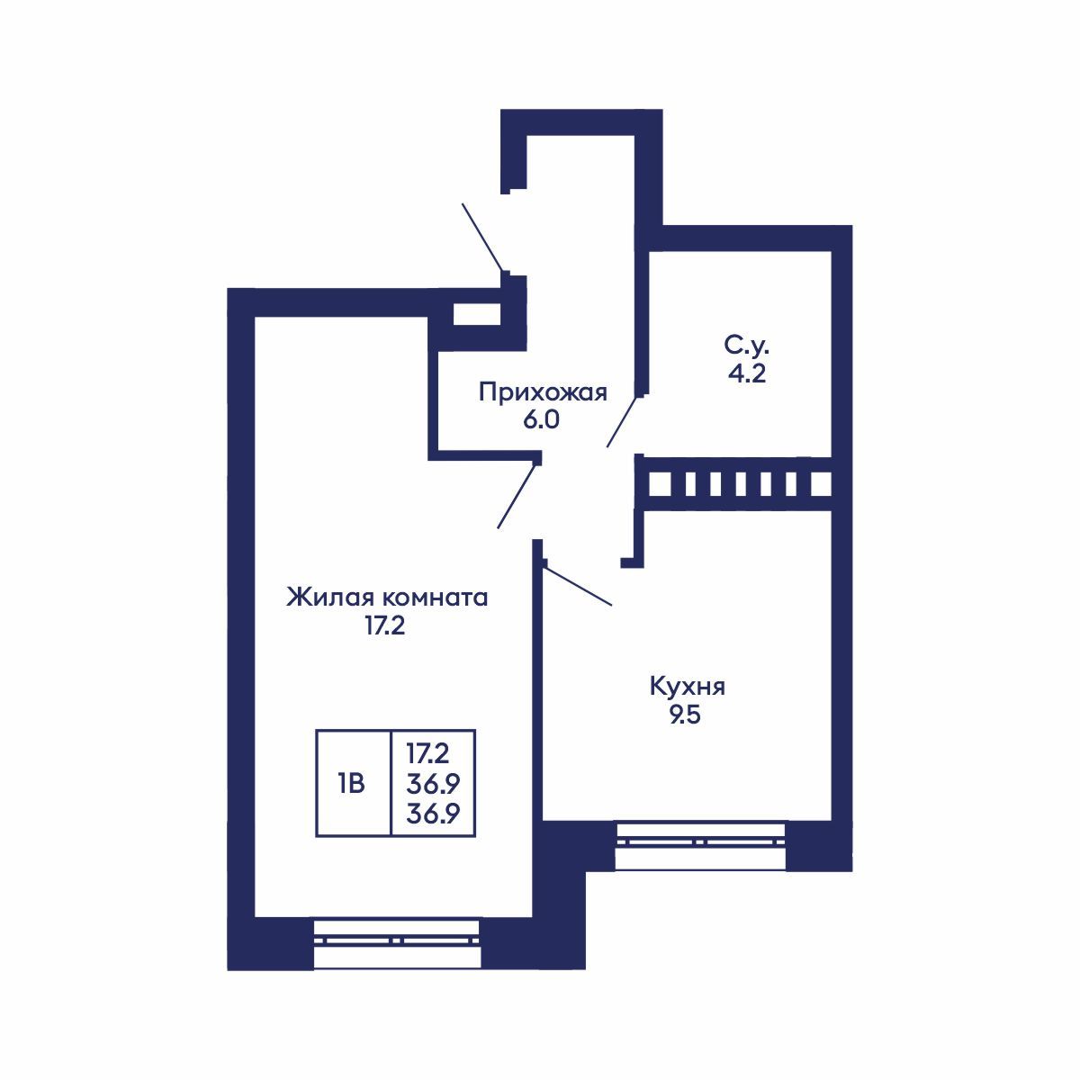 1-комнатная, 36.9 м², № 568 в GORIZONT (Горизонт)