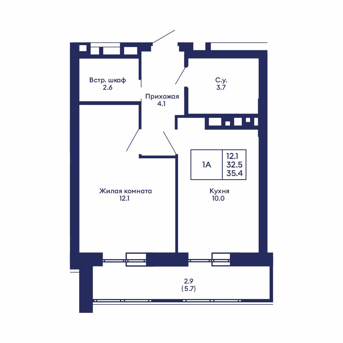 1-комнатная, 35.4 м², № 551 в GORIZONT (Горизонт)