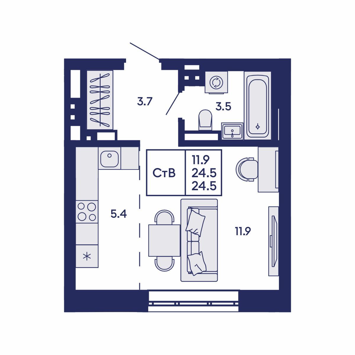 Студия, 24.5 м², № 569 в GORIZONT (Горизонт)