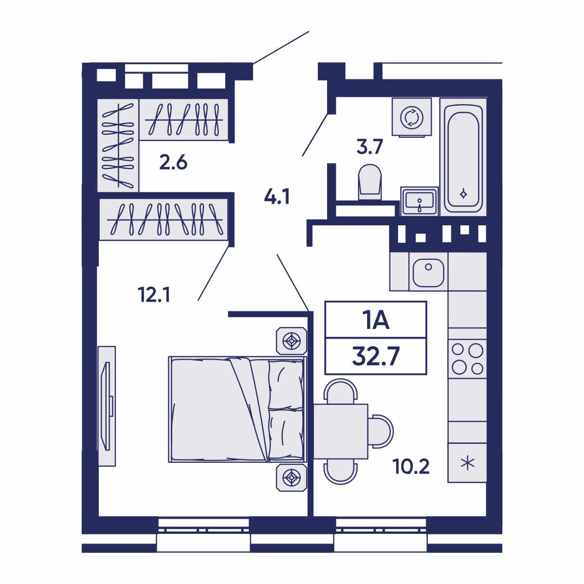 1-комнатная, 32.7 м², № 507 в GORIZONT (Горизонт)
