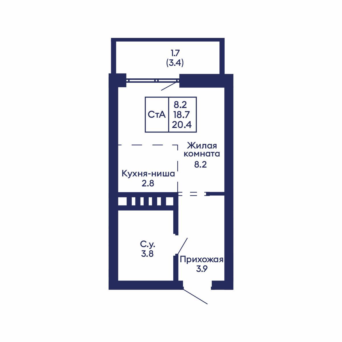Студия, 20.4 м², № 824 в GORIZONT (Горизонт)