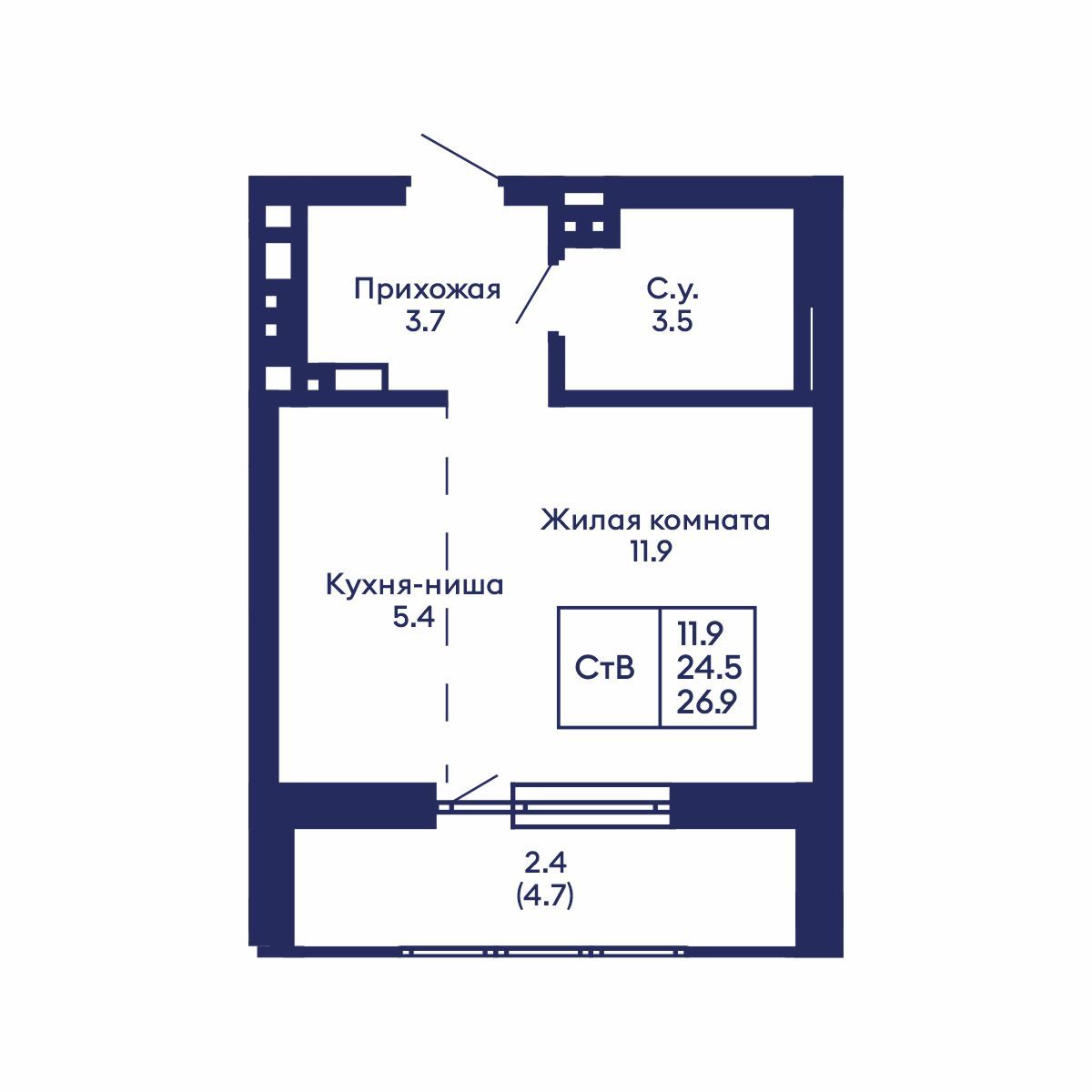 Студия, 26.9 м², № 690 в GORIZONT (Горизонт)