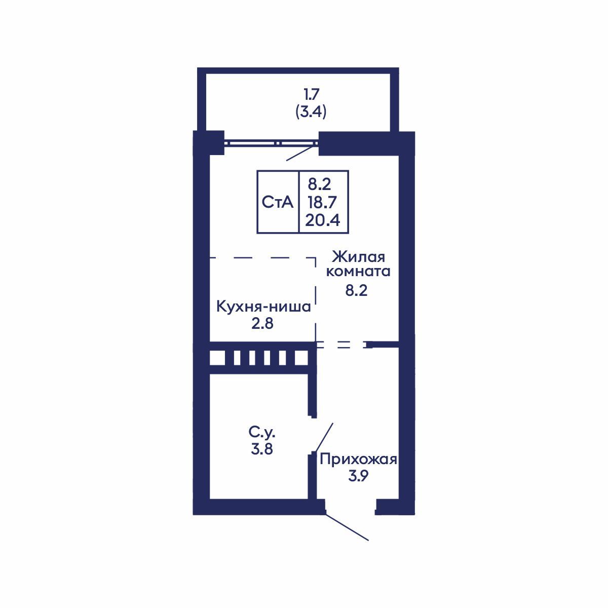 Студия, 20.4 м², № 815 в GORIZONT (Горизонт)