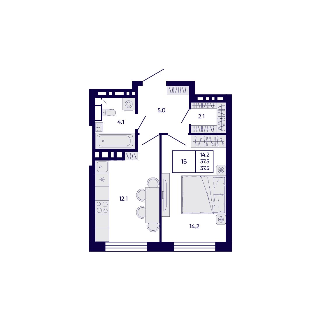 1-комнатная, 37.5 м², № 188 в Citatum (Цитатум)