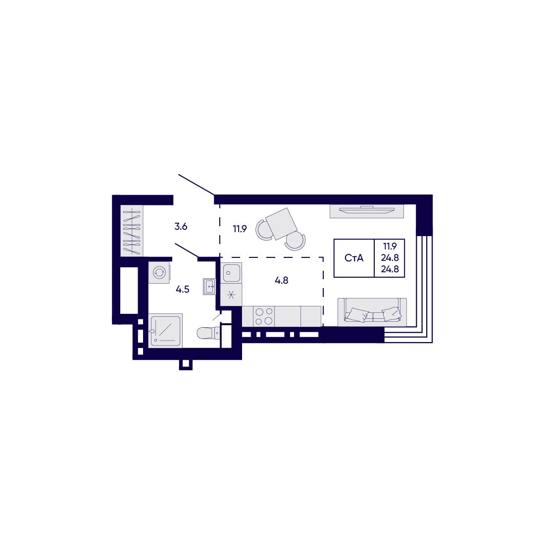 Студия, 24.8 м², № 330 в Citatum (Цитатум)
