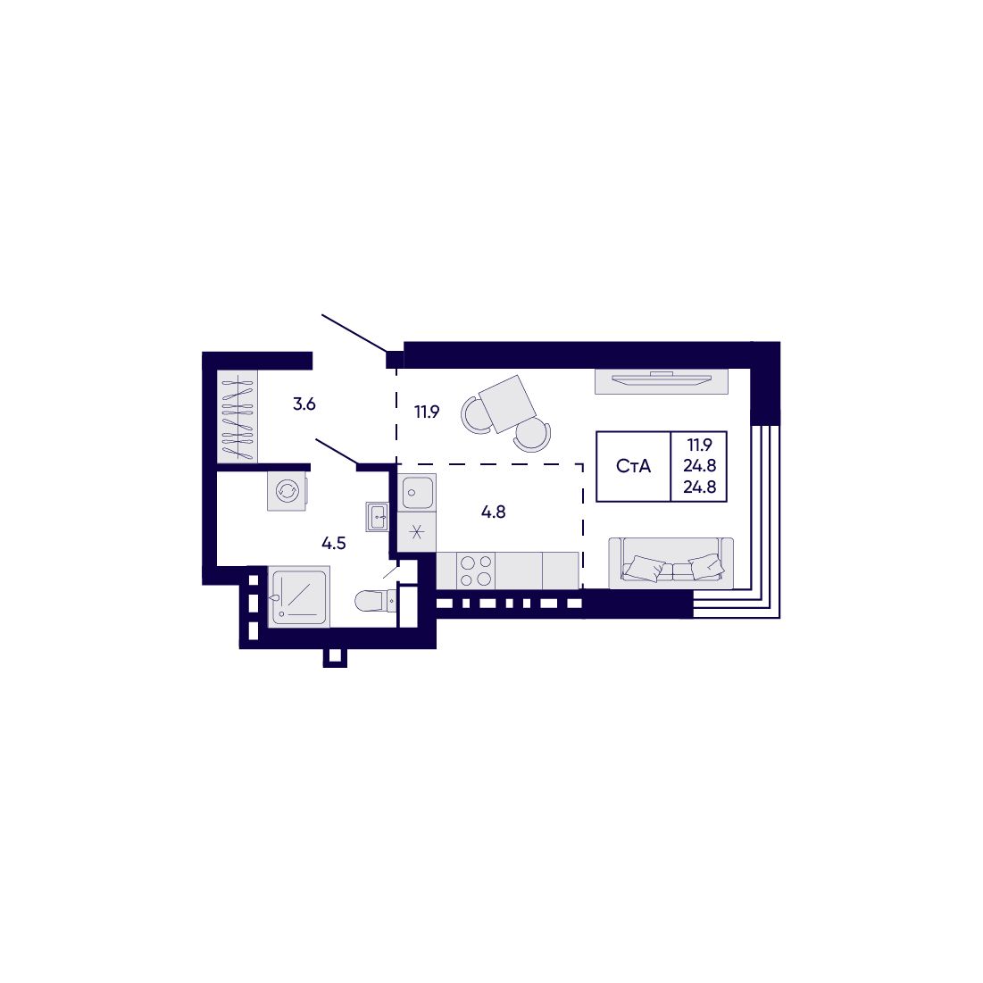 Студия, 24.8 м², № 303 в Citatum (Цитатум)