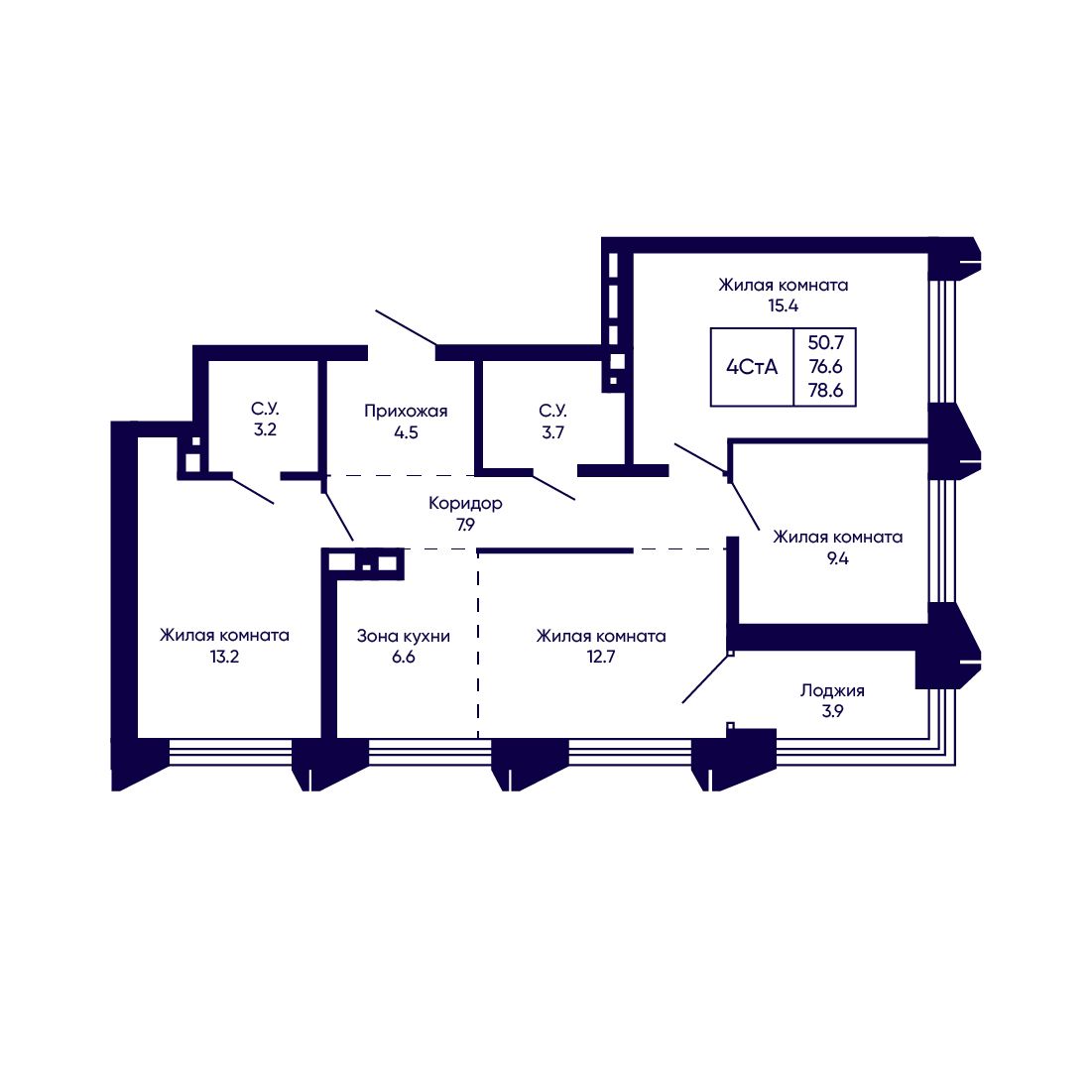 4-комнатная, 78.6 м², № 241 в Citatum (Цитатум)