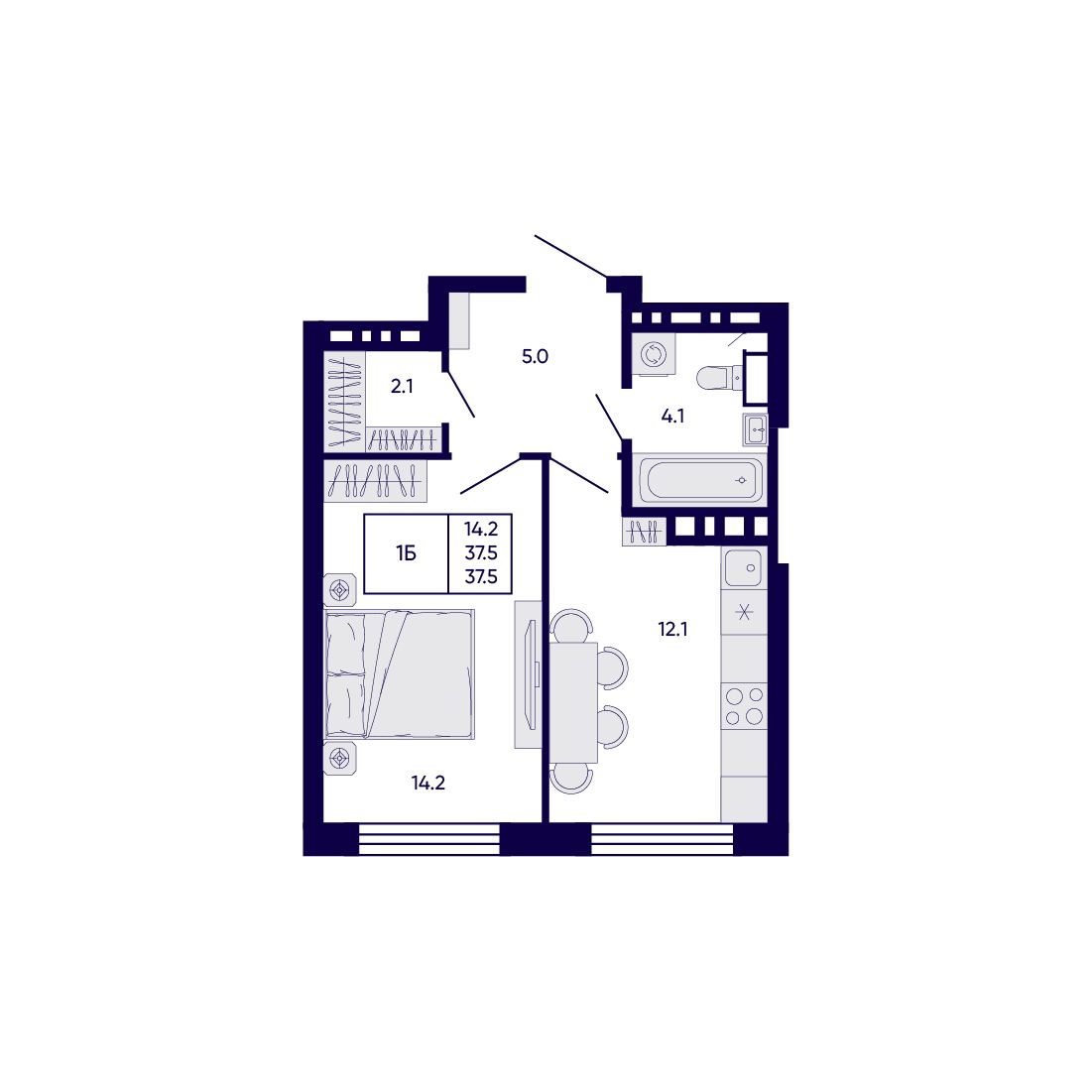 1-комнатная, 37.5 м², № 395 в Citatum (Цитатум)