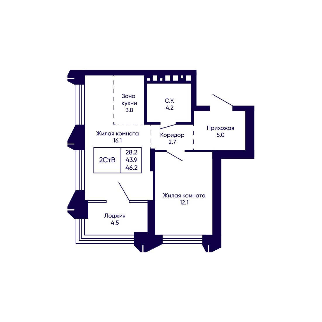 2-комнатная, 46.2 м², № 242 в Citatum (Цитатум)