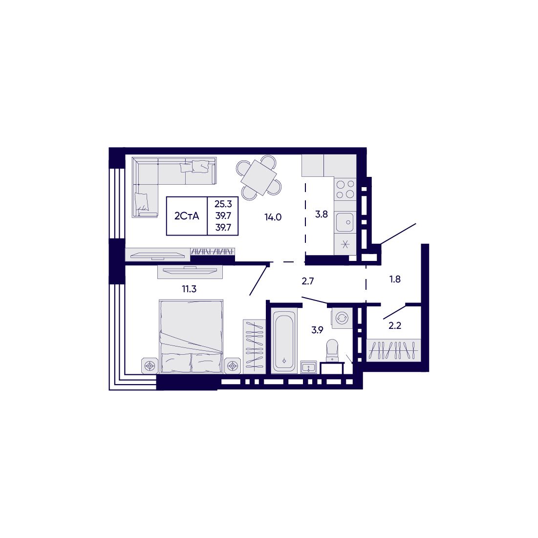 2-комнатная, 39.7 м², № 397 в Citatum (Цитатум)