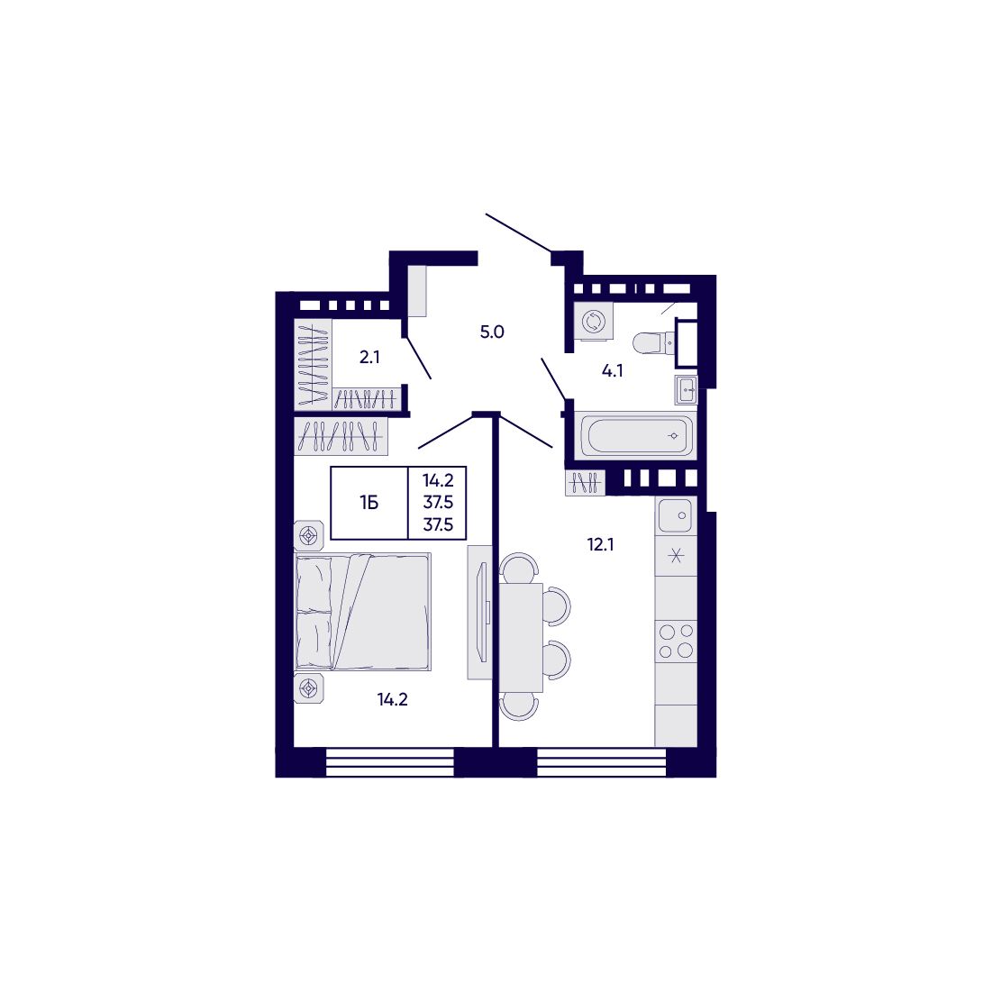 1-комнатная, 37.5 м², № 359 в Citatum (Цитатум)