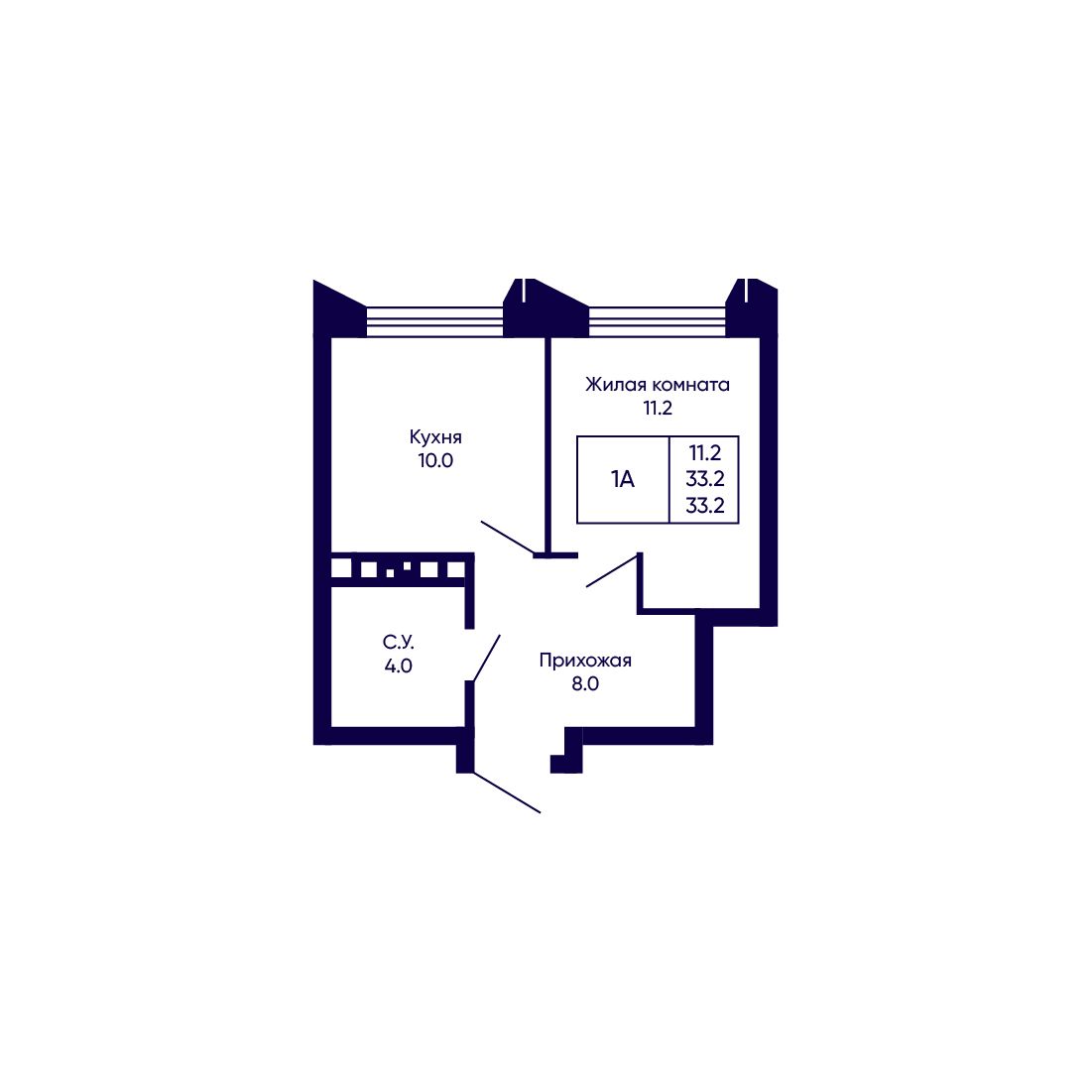 1-комнатная, 33.2 м², № 238 в Citatum (Цитатум)
