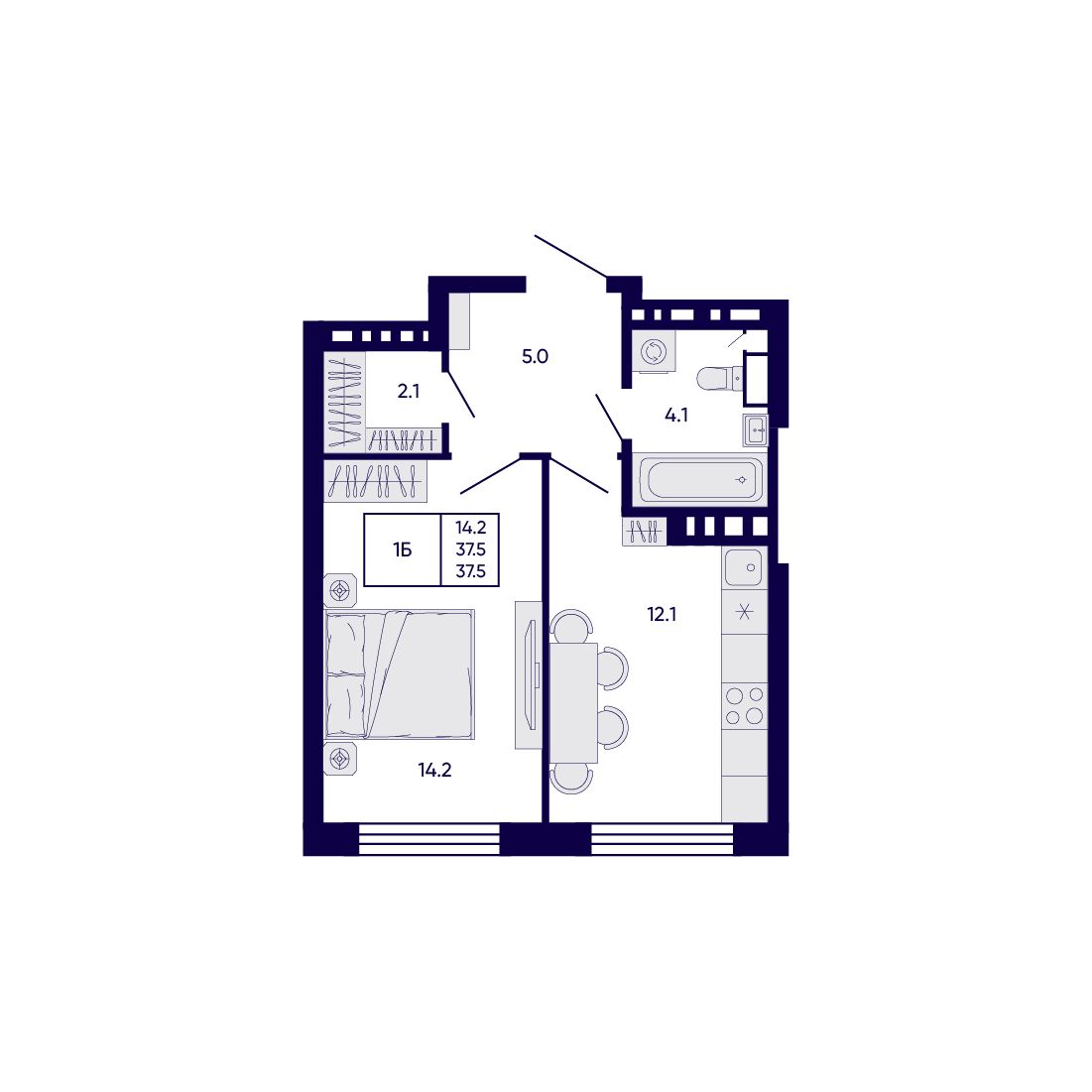 1-комнатная, 37.5 м², № 350 в Citatum (Цитатум)