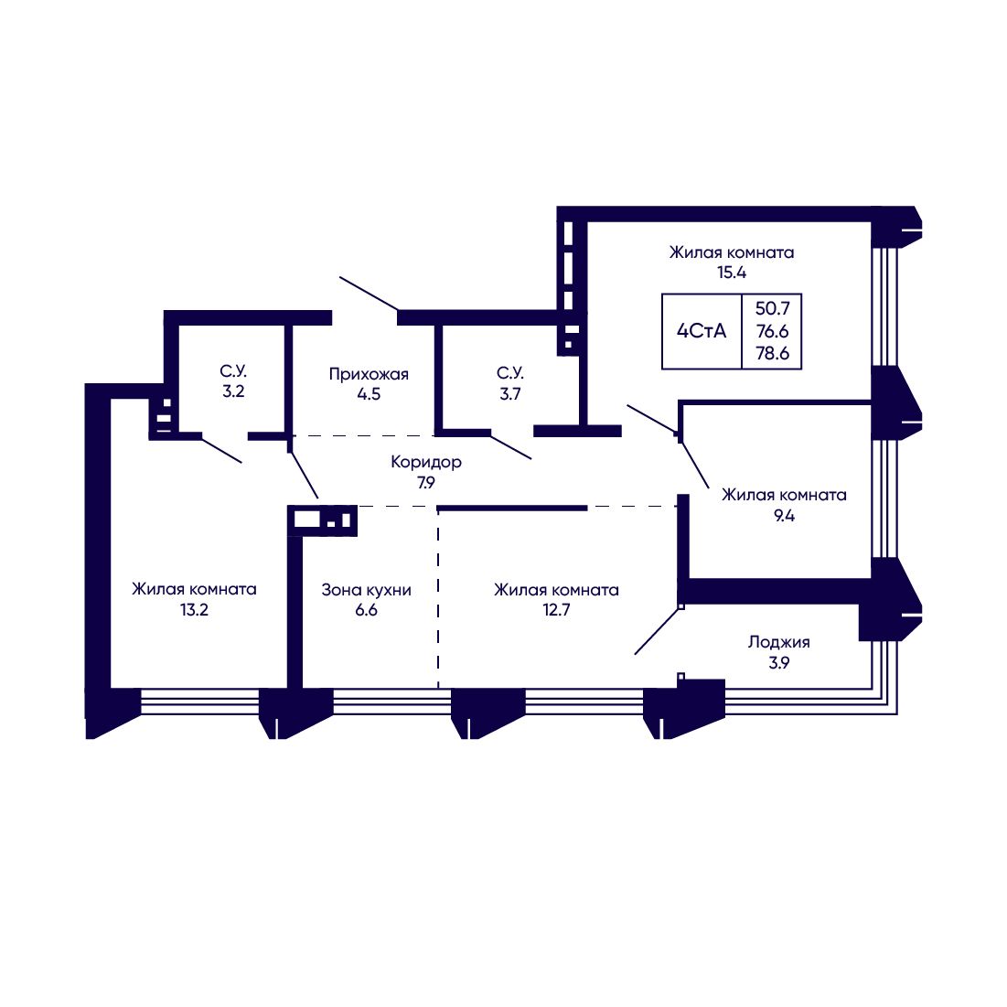 4-комнатная, 78.6 м², № 220 в Citatum (Цитатум)