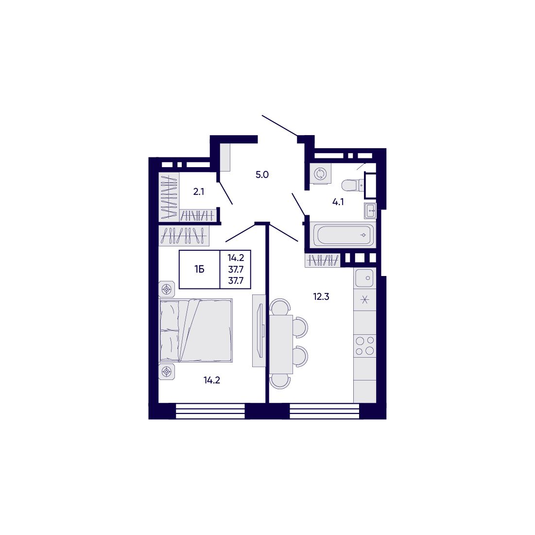 1-комнатная, 37.7 м², № 323 в Citatum (Цитатум)
